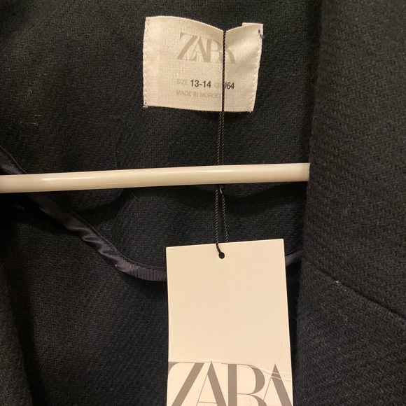 NWT Zara Straight Cut Wool Blend Coat in Navy Blue (Size: 13-14Y, 64.6”) - Picture 2 of 3